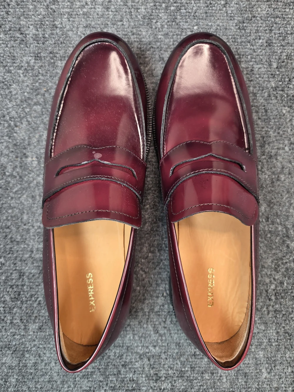 Express Men's Burgundy Leather Penny Loafers Shoes